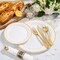 350Pcs White and Gold Plastic Plates for 50 Guests - Plastic Dinnerware Set, Includes 100 Gold Plates, 150 Silverware, 50 Napkins, 50 Cups for Party, Disposable Plates for Party
